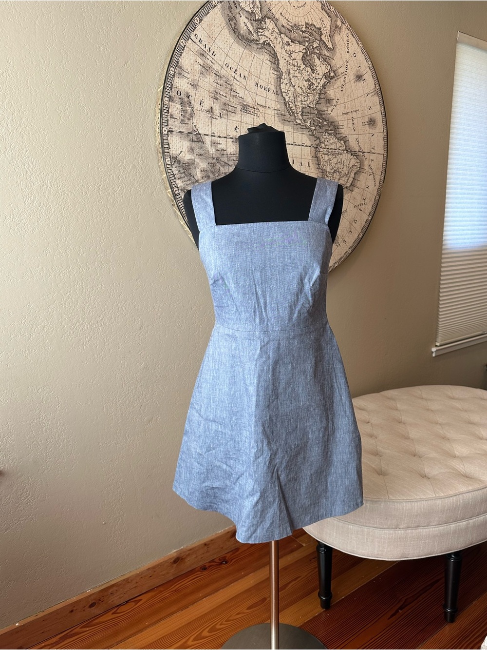 Theory Chambray Blue Square Neck A-Line Dress